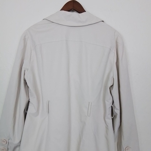 New York & Company Beige Ruffle Notch Collar 4 Button Belted Trench Coat XL - Picture 8 of 16